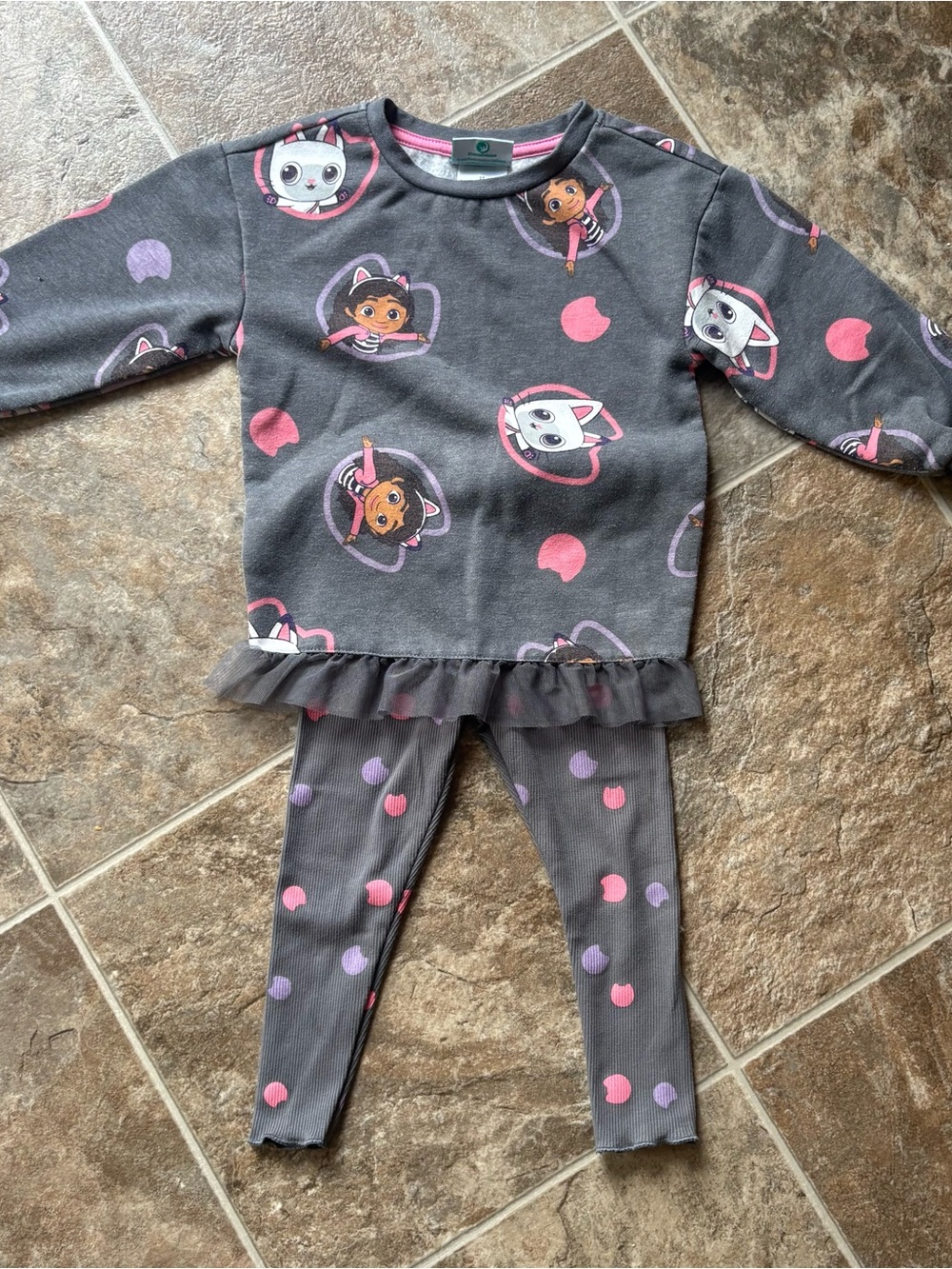 Dreamworks Gray Pajama Set with Pink & Purple Character Prints